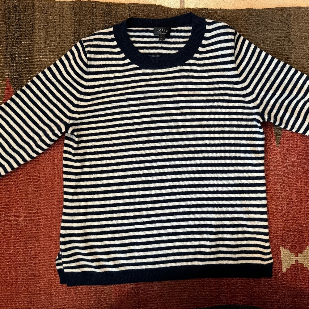 JCREW B&W STRIPED CASHMERE SWEATER - M